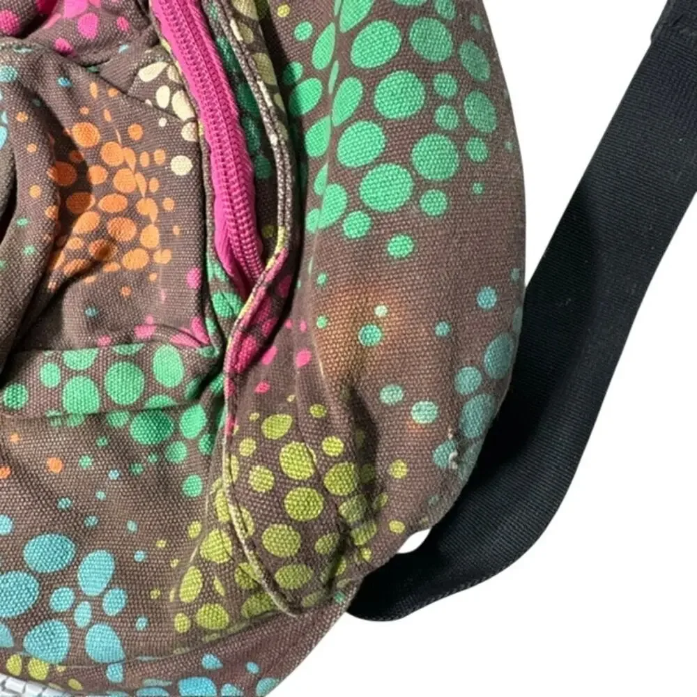 KAVU Rope Bag Sling Backpack Brown Multi Dot Canvas Crossbody Travel Hiking OS